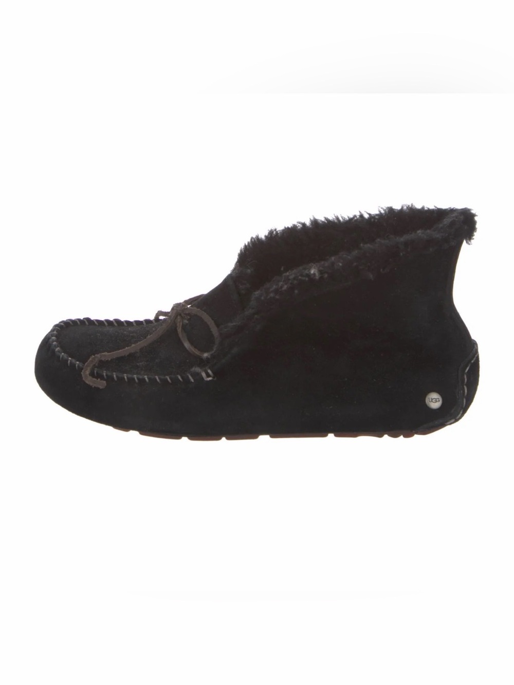 UGG Alena Moccasin Slippers, Women's Size 11 - Black Suede with Shearling Collar